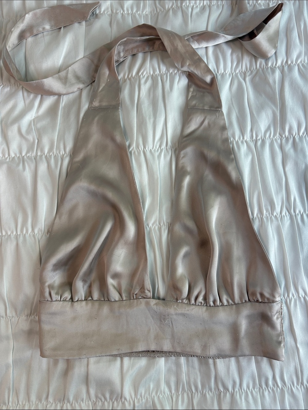 Garage Satin Halter Crop Top in Taupe